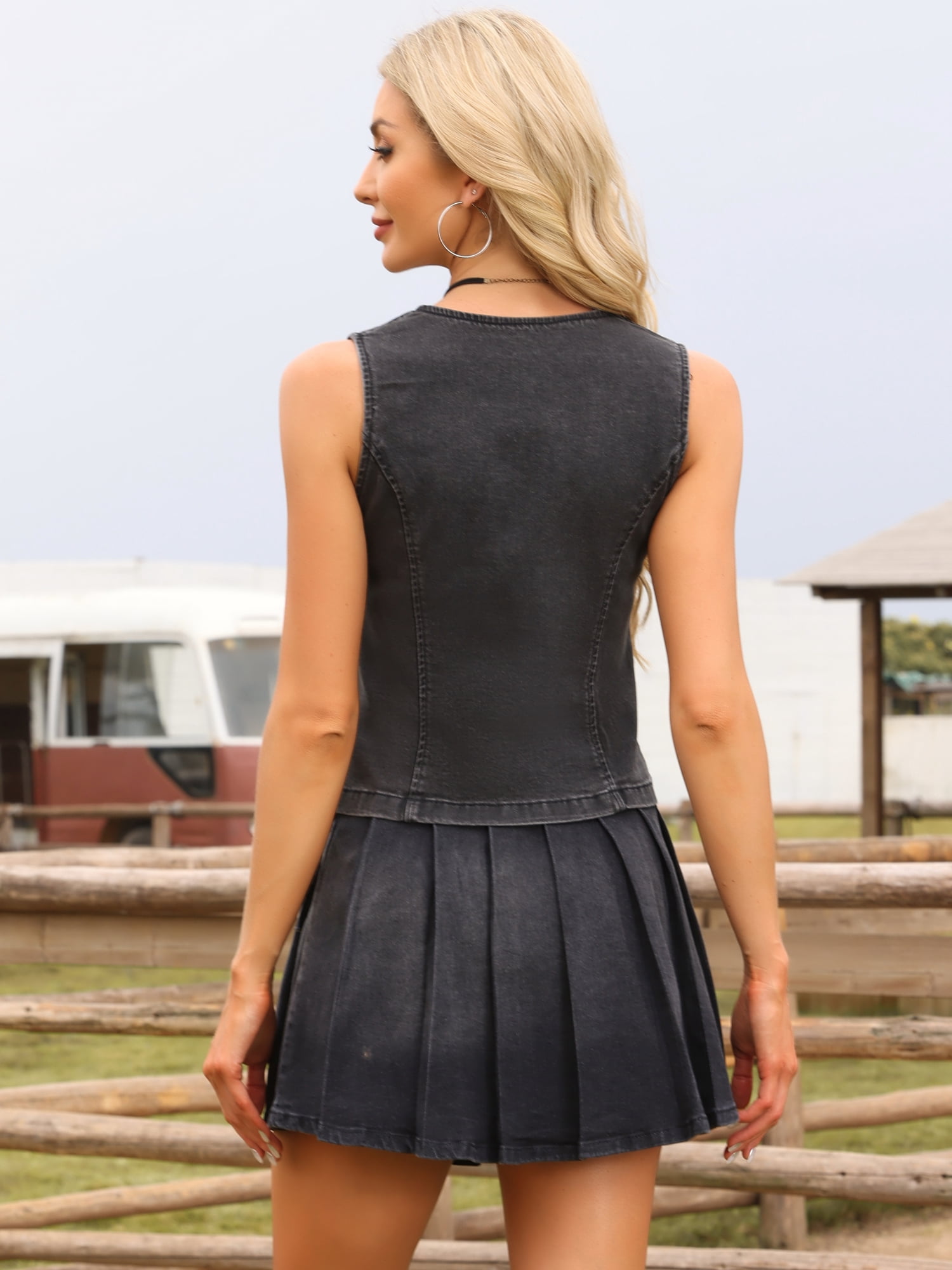DARING DIVA Women's Denim Mini Pleated Jean A-Line Y2K Mini Skirt Medium Black
