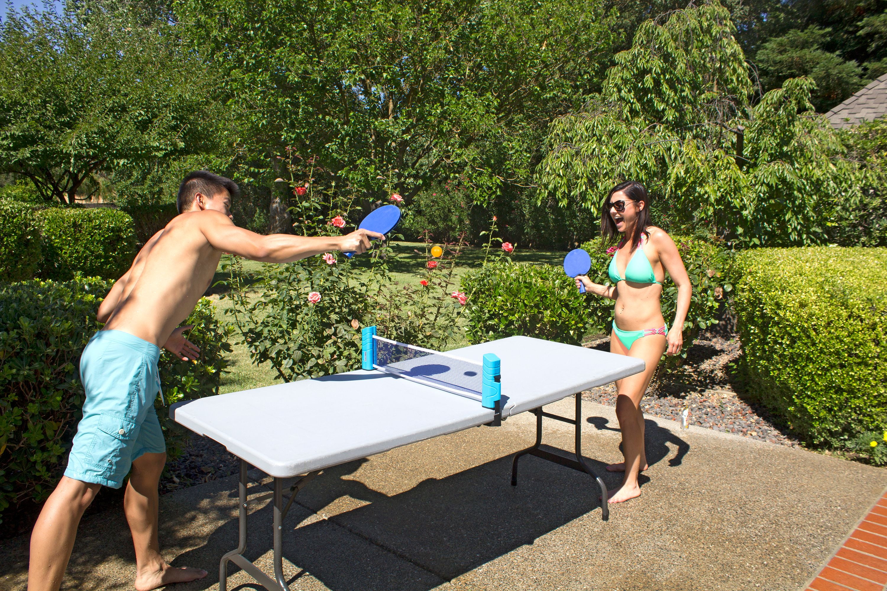 Poolmaster Play N Go - Portable Table Tennis Set with Retractable Net, Two Paddles, Two Ping Pong Balls and Carrying Case (Fits Tables Up To 64" Wide)