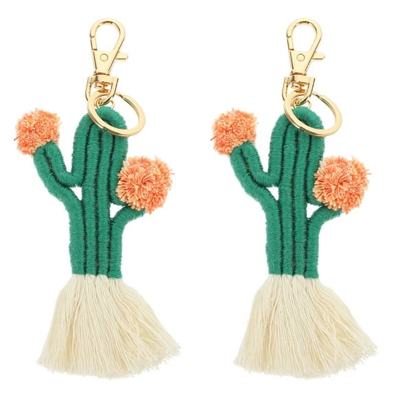 2 PCS Cactus Keychain Bag Charms Cotton Tassels Accessories Ring Miss