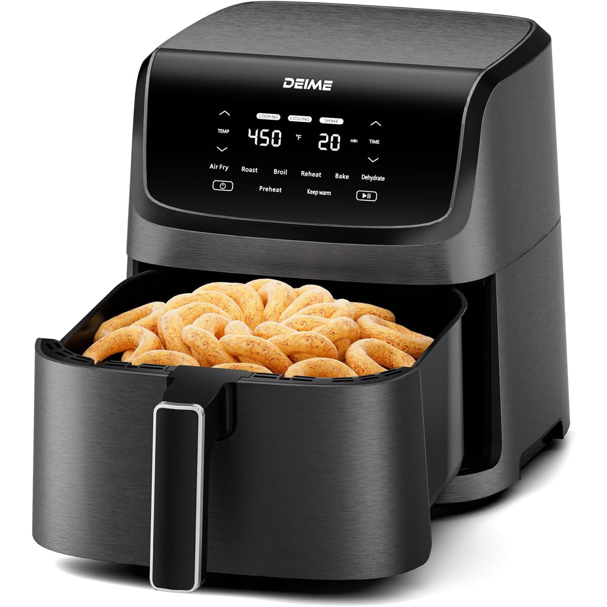 Jacgood Air Fryer XL 7.5 QT , 8 - in - 1 Digital Air Fryer Oven for Family Size , Stainless Steel Air Fryer with Metal Interior , Air Fry , Bake , Roast , Dehydrate , 1 600 W