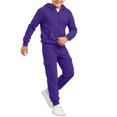 thumbnail image 2 of Girls Boys 2 Piece Sweatsuits Kids' Sweatsuit Set Solid Color Long Sleeve Zip Up Hooded Sweatshirt & Cargo Sweatpants Set,Purple,140, 2 of 7