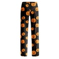 thumbnail image 5 of WTOBBY Women's Fashion Loose Halloween Print Casual Pants Home Sleep Pants without Drawstring Elastic Waist Comfy Straight Yoga Trousers for Lounge,Black L, 5 of 7
