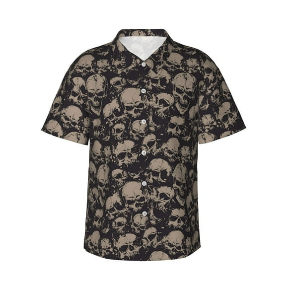 Men's Casual Short Sleeve Button-Down Hawaiian Shirts,Skull Gothic Shirts Regular Fit Beach Bowling Shirts with Front Pocket,XL