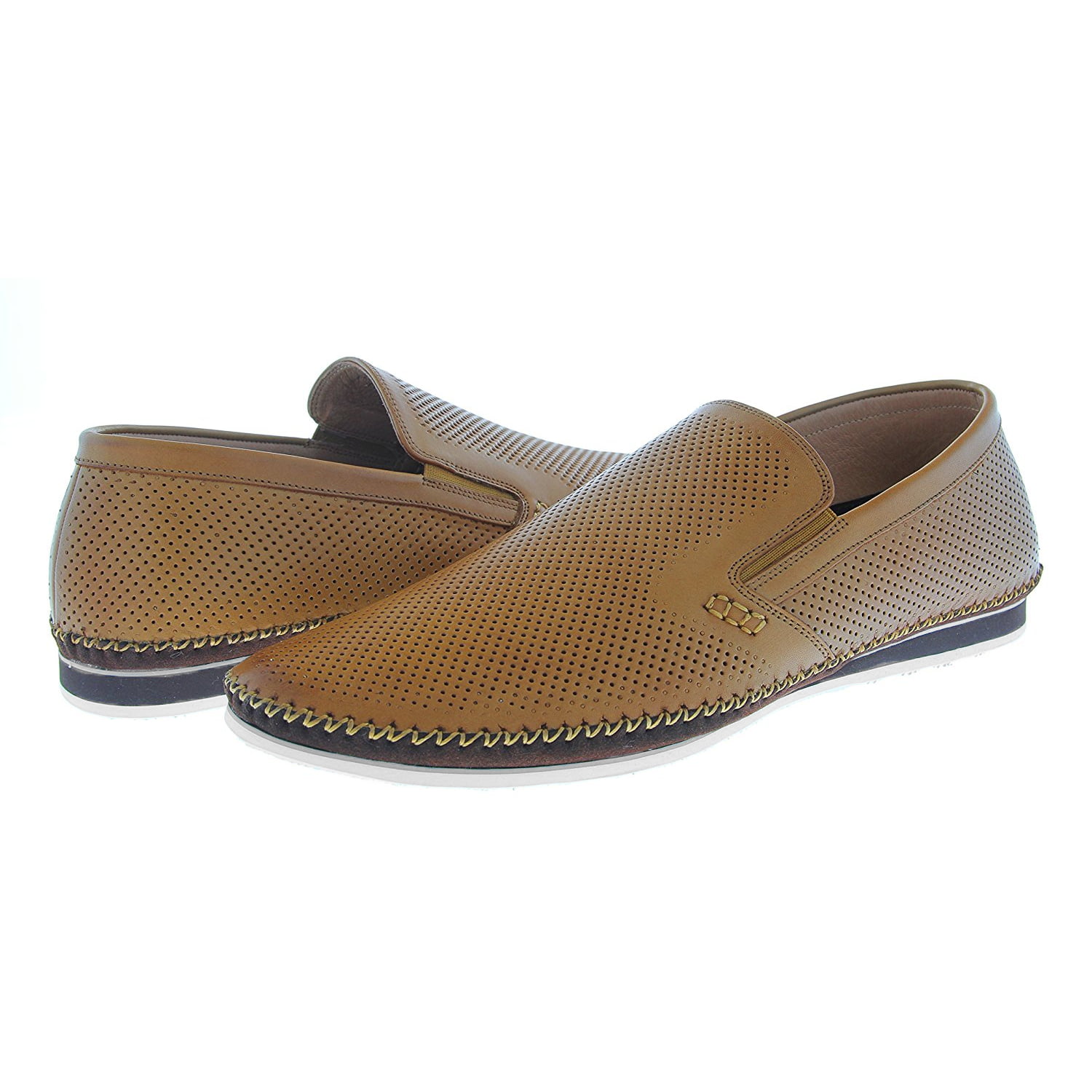 Zanzara Mens Merz Perforated Leather Slip On Shoes (Cognac, 9 ...