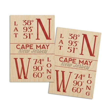 

Cape May New Jersey Latitude and Longitude Red (4x6 Birch Wood Postcards 2-Pack Stationary Rustic Home Wall Decor)