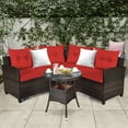 thumbnail image 1 of Gymax 4PCS Patio Furniture Set Outdoor Rattan Sectional Sofa Set w/ Red Cushions, 1 of 10