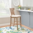thumbnail image 2 of Linon Pacey Solid Wood Upholstered Bar Stool Woven Rattan Seat Back in Greywash, 2 of 14