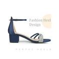 thumbnail image 3 of BLISSFUL STEP Satin Rhiness Open Toe Block Heel Sandals for Women Navy Blue (Size 7.5), 3 of 6