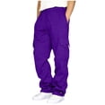thumbnail image 2 of Nestiefly Men's Cargo Sweatpants Casual Fleece Joggers Loose Fit Open Bottom Athletic Pants with Pockets Purple 3XL, 2 of 8