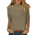 thumbnail image 2 of Mock Neck Tops for Women 3/4 Sleeve Dressy Casual T Shirts Loose Fit Spring 2026 Lightweight Solid Work Blouses Khaki 2XL, 2 of 7
