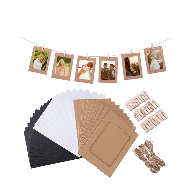 MasteelfCA 30pcs 7 Inch DIY Kraft Paper Photo Frames Hanging Wall Decoration with Clips and Hemp Ropes