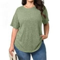 thumbnail image 2 of Diufon Women's Plus Size Tops Short Sleeve Crewneck Loose Tunic Top Spring Knitted Pullover Sweater Blouses, 2 of 9
