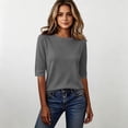 thumbnail image 5 of Half Sleeve Tops for Women Elbow Length Crew Neck Loose Blouse Summer Casual Lightweight Plus Size 3/4 Sleeve Shirts Dark Gray M, 5 of 5