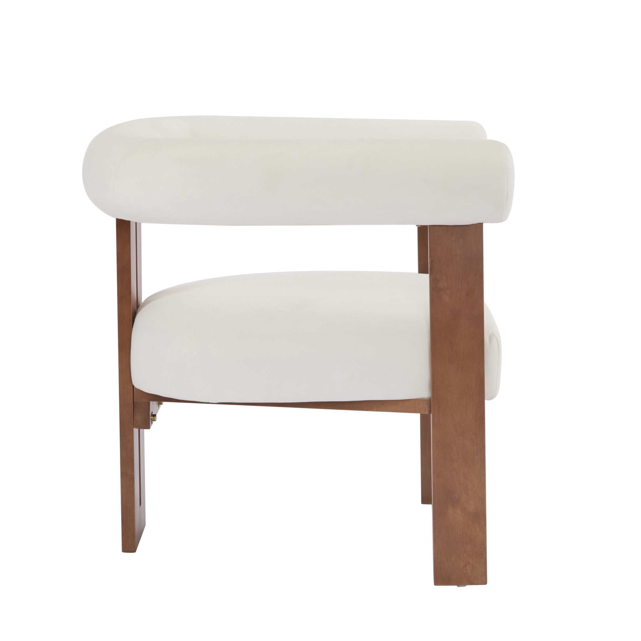 Ralis Modern Upholstered Velvet Accent Arm Chair, Wood, Beige + Walnut
