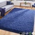 thumbnail image 3 of Nefoso Shag Area Rug, 9ft x 12ft Soft Fluffy Area Rugs for Living Room Bedroom Decor, Dark Blue, 3 of 7