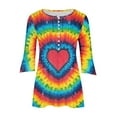thumbnail image 4 of FAIWAD Women's 3/4 Sleeve Tunic Tops V Neck Button Down Tops Tie Dye Print Slim Pullover Tops, 4 of 5
