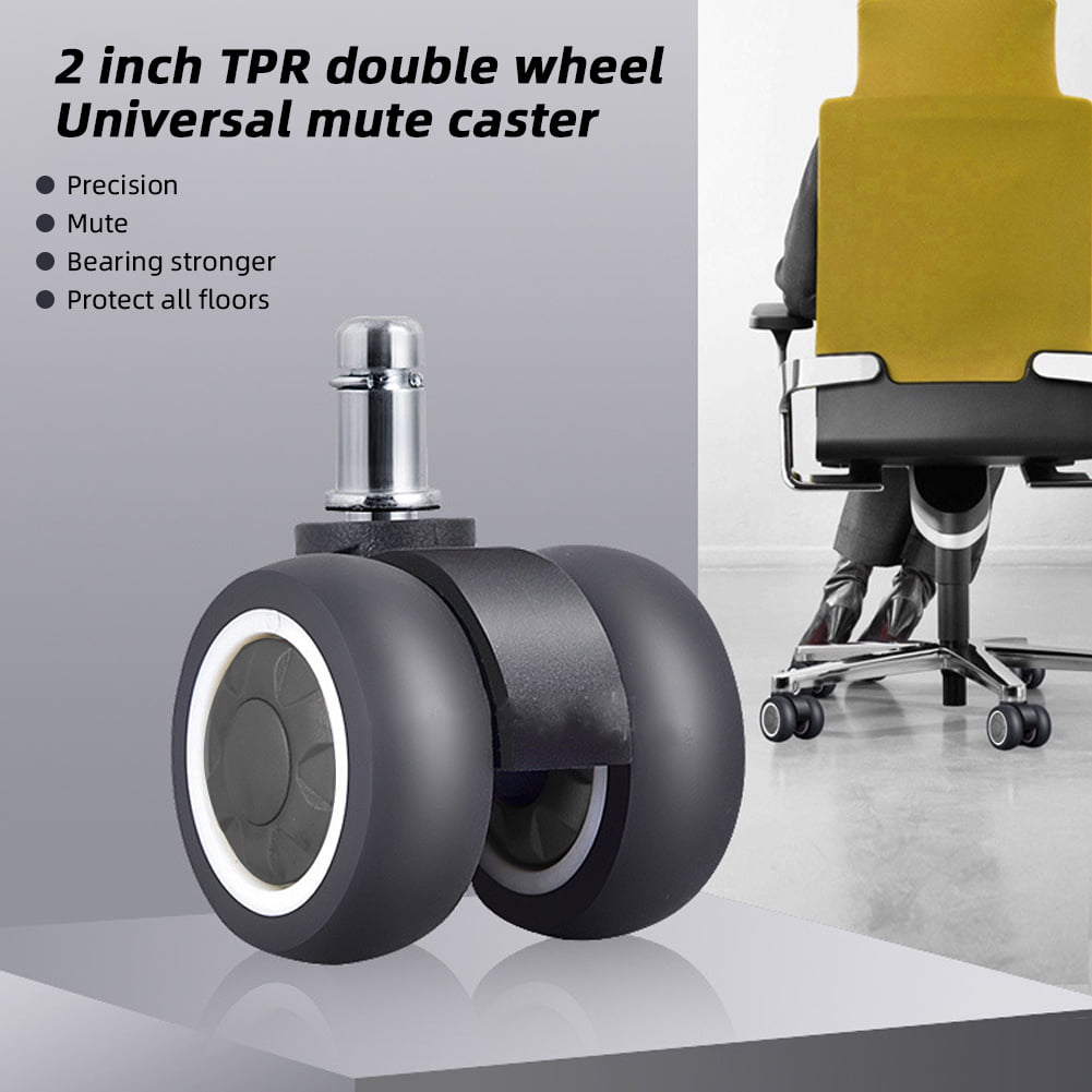 SET OF 5 TWIN CASTERS DOUBLE OFFICE CHAIR CASTOR WHEELS NON MARKING/RUBBER 50MM 