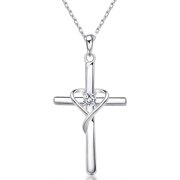 IRELYN 925 Sterling Silver Cross Necklace for Women Men 5A CZ Birthstone Necklaces for Teen Girls Gifts for Christmas, Birthday or Anniversary by AmorAime