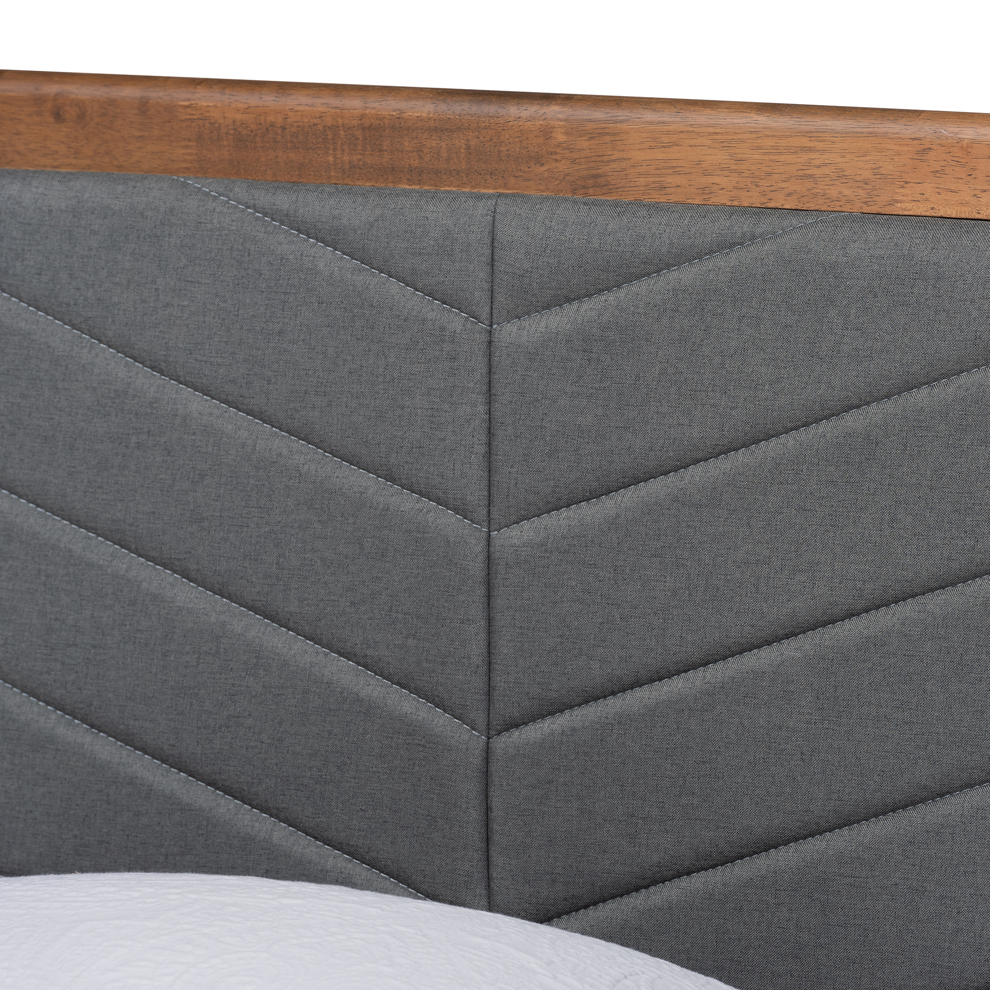 Baxton Studio Roze Mid-Century Modern Dark Grey Fabric Upholstered and Walnut Brown Finished Wood Twin Size Platform Bed