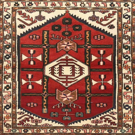 Ahgly Company Machine Washable Indoor Square Traditional Tomato Red Area Rugs, 4' Square