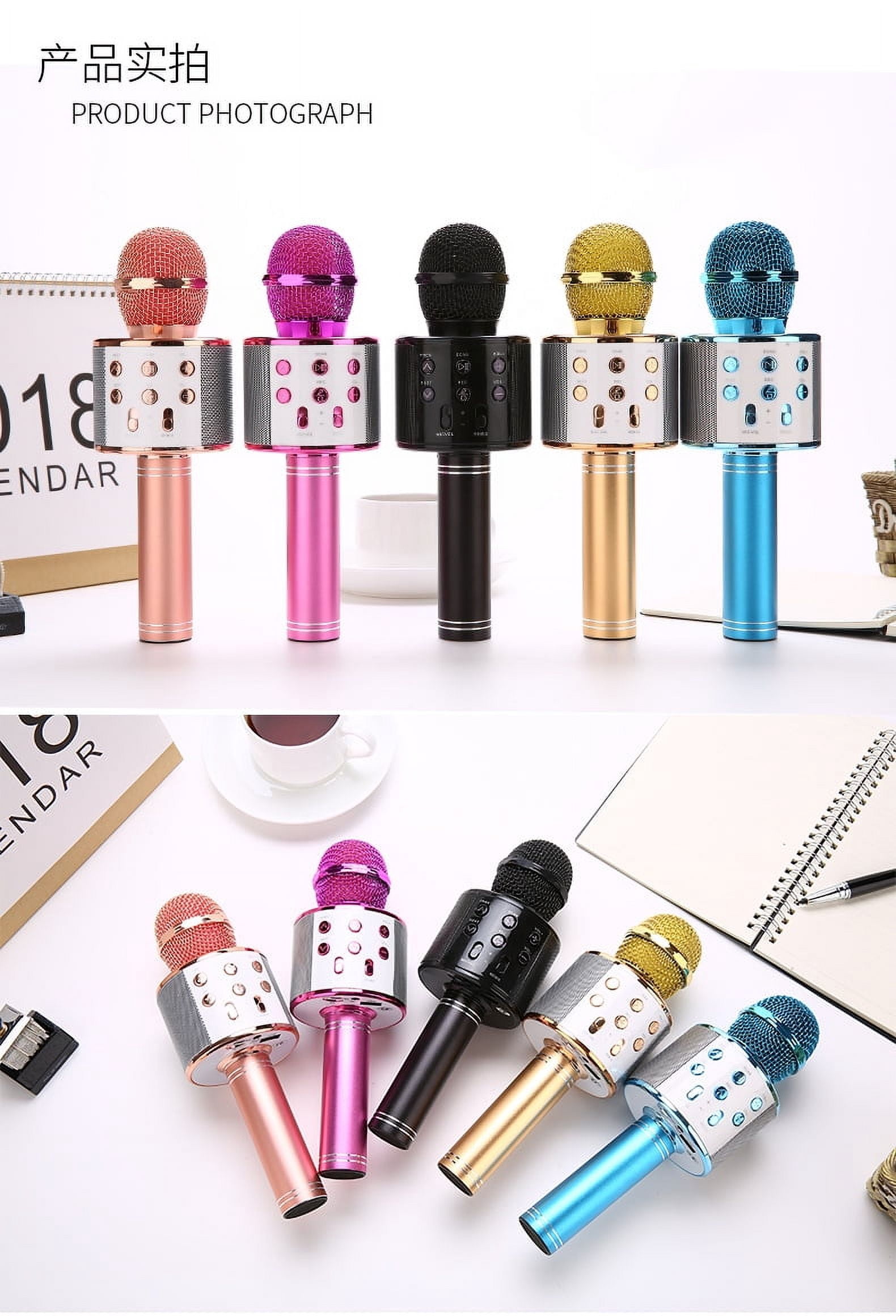 Wireless Bluetooth Karaoke Microphone for Kids, 5-in-1 Portable Handheld Karaoke Mic Speaker Player Recorder with Adjustable Remix FM Radio for Kids Girls Boys Teens Birthday