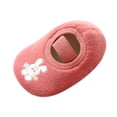 thumbnail image 4 of Zwiiyzr Baby Non Slip Grip Socks Barefoot Shoes First Walkers Toddler Boys Girls Solid Color Cartoon Dog Keep Warm Plush Kids Soft Indoor Toddler for 0-24 Months Red, 4 of 5