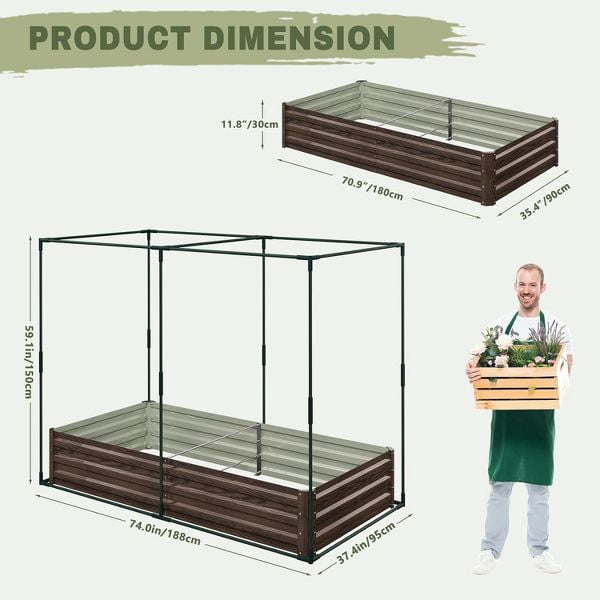 SLSY Galvanized Raised Garden Bed,Crop Cage,Plant Protection Net Tent Kit,Metal Planter Box Bottomless Planting Vegetables for Garden
