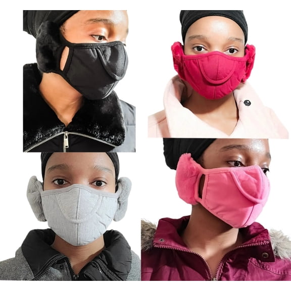 Unisex Warm Plush Face Cover with Adjustable Earmuffs Earloop, Reusable Soft Lightweight Windproof Winter Full Ear Cover for Outdoor Activities