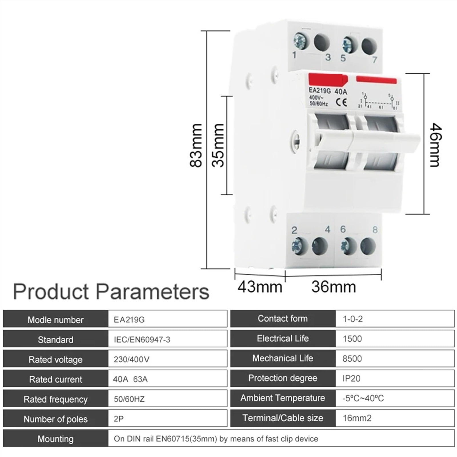 circuit breaker 2P 40A 63A AC 230V 400V Dual Power Manual Transfer Interlock Circuit Breaker Din Rail Isolating Discounnecting Switch