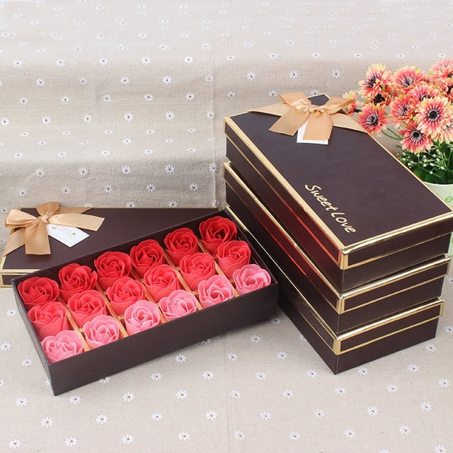 Xihbxyly Jabón de Baño con Aroma a Rosas, Caja de 18 Piezas con Forma de Corazón Floral, Jabón de Lujo para Un Lavado Rápido de Manos o Un Baño Relajante, Regalo Perfecto para Bodas o Fiestas, Color