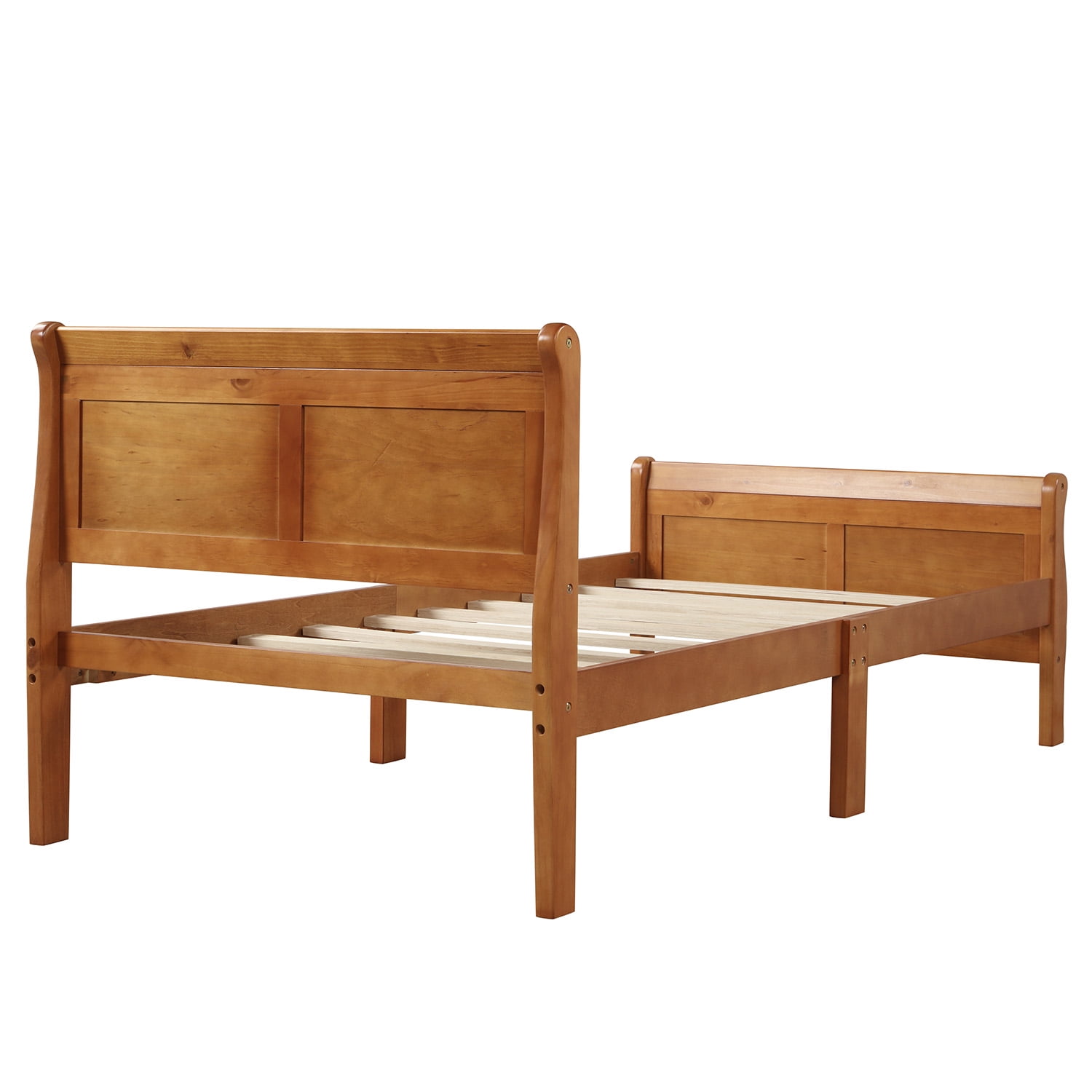 Gewnee Twin Size Wood Platfrom Bed with Headboard and Footboard for Kids and Adults,Oak