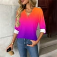 thumbnail image 2 of HVOBTTY Women's Long Sleeved Shirt, Fall and Winter Tops for Women, Women's Fashion Gradient Print Long Sleeve Button V Neck Everyday Wear T Shirt Orange, Orange, 2 of 5