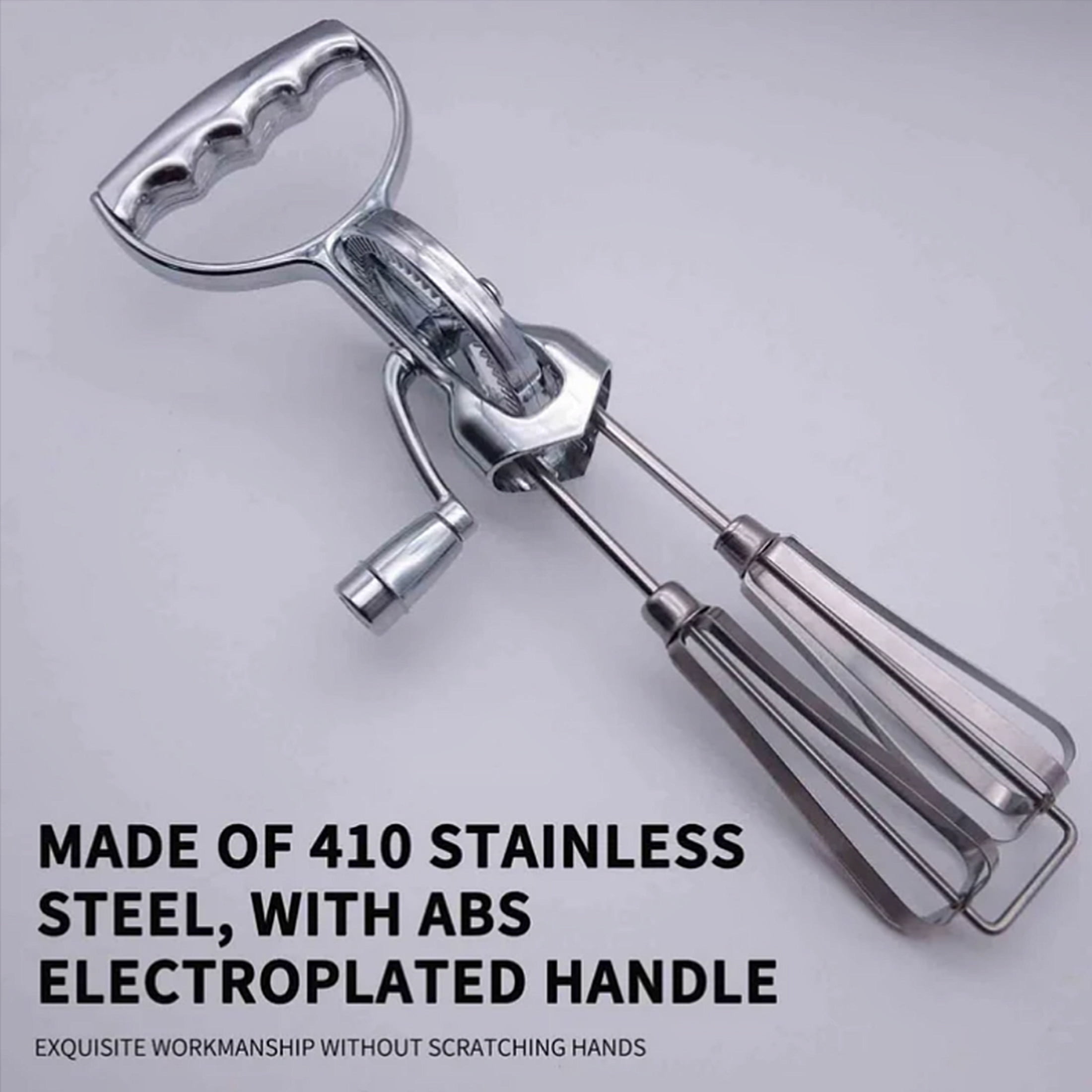 MaPinKa Manual Mixer - Classic Hand Crank Egg Beater with 18/10 Stainless Steel Blades, 12-Inch, Silver