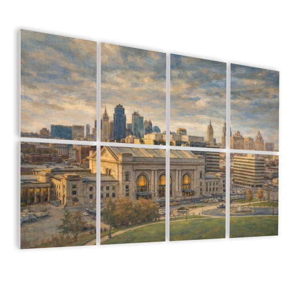 Rustic Farmhouse 8 Pack Art Acoustic Panels Sound Absorbing Kansas City Skyline Union Station Park Fountain Decorative Soundproof Wall Panels Self Adhesive for Nursery Game Room Bedroom 48"x32"