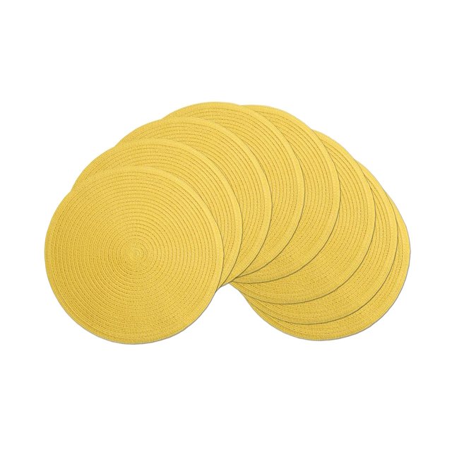 Juego de 8 manteles redondos trenzados SHACOS, lavables, 38 cm, color amarillo