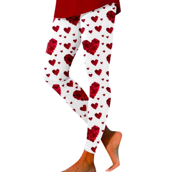 Afdoent Leggings For Women Ladies Valentine Day Heart Printed Tights Lifting Fitness Exercise Leggings Yoga Pants Classic