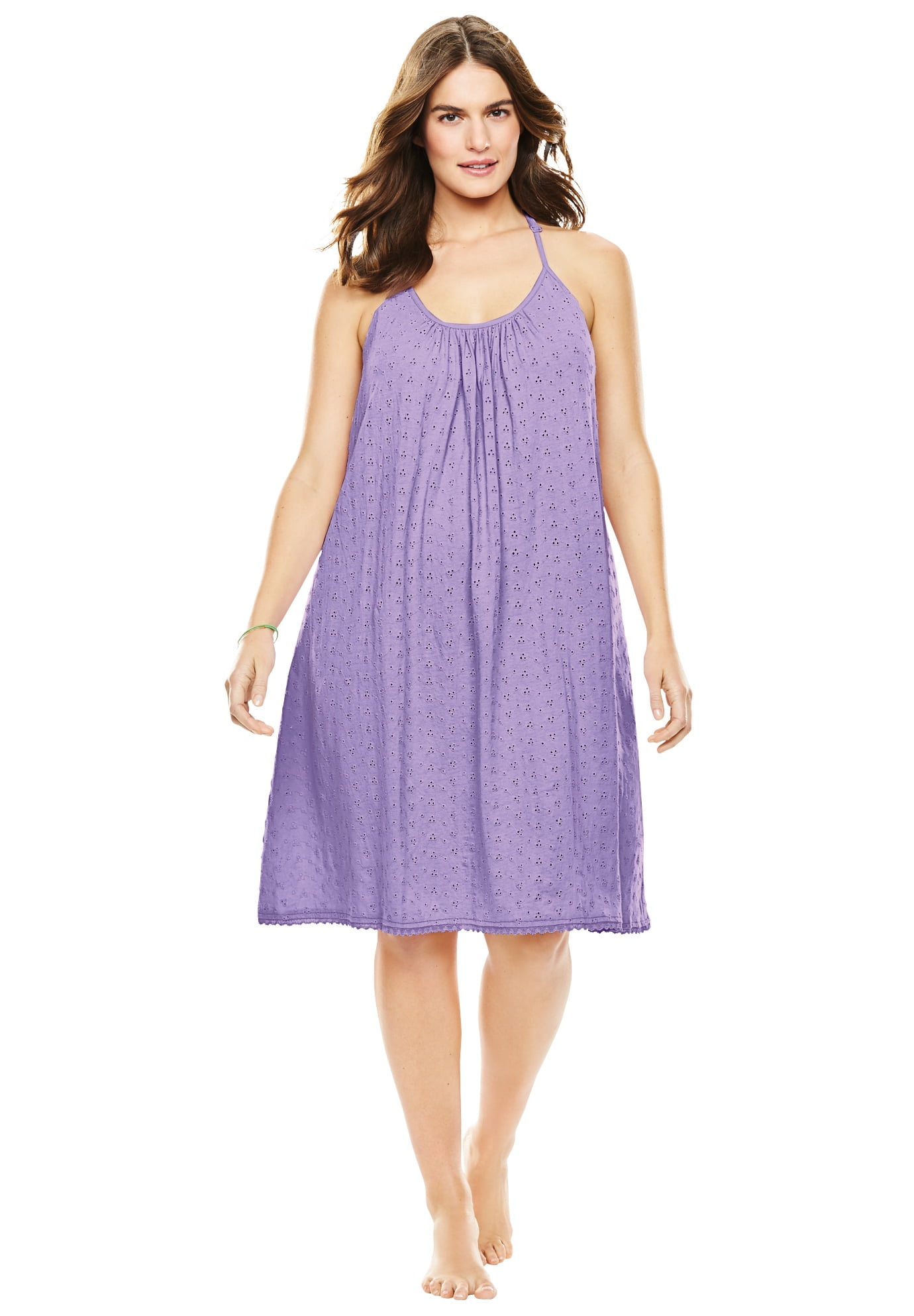 Dreams & Co. Women's Plus Size Breezy Eyelet Short Nightgown Nightgown ...