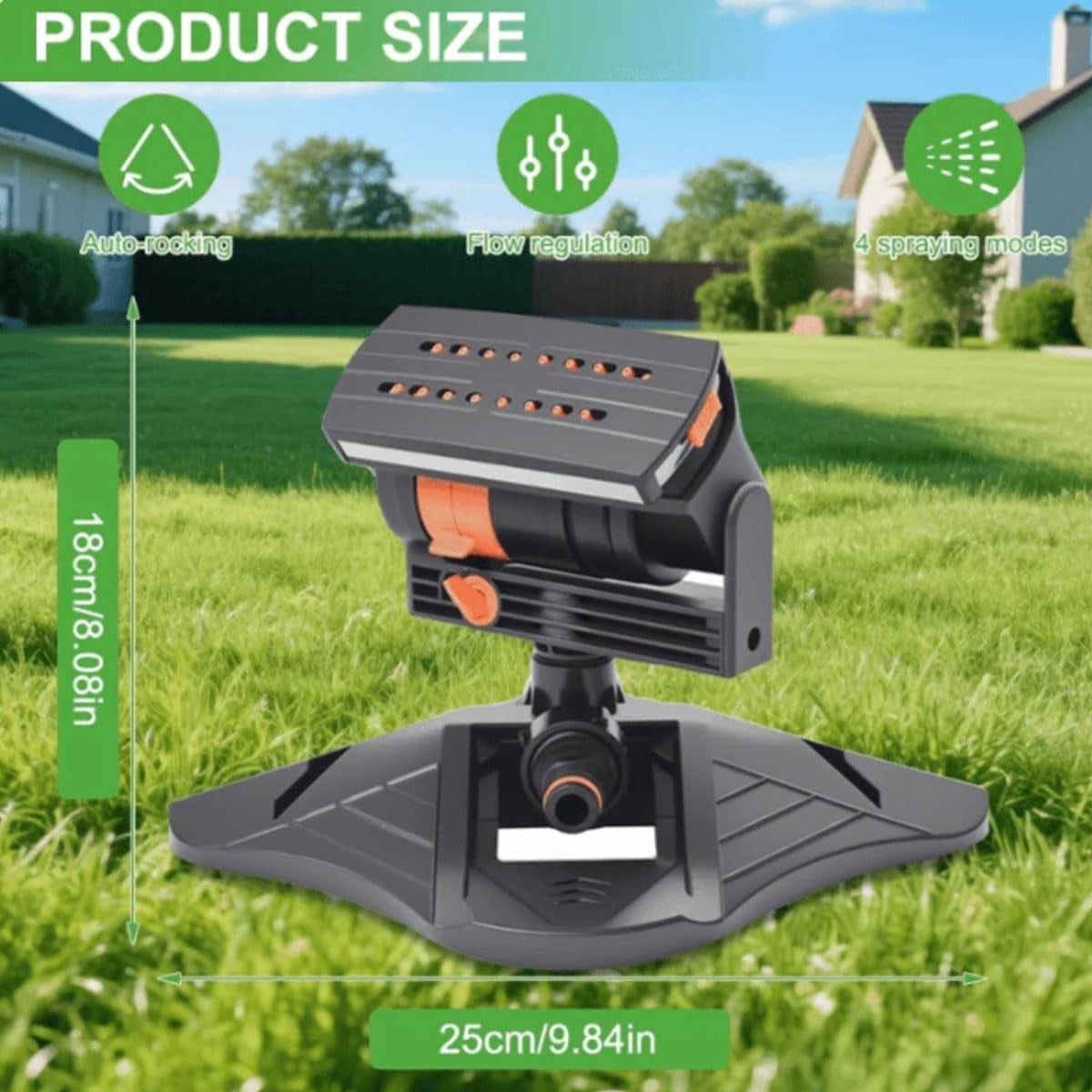 16-Nozzle Oscillating Sprinkler with Dual-Zone Sprinkler Water Timer, Adjustable Garden Sprinkler Watering System, 360° 16-Hole Automatic Rocking Sprinkler (Ground-Insert, Sprinklers)