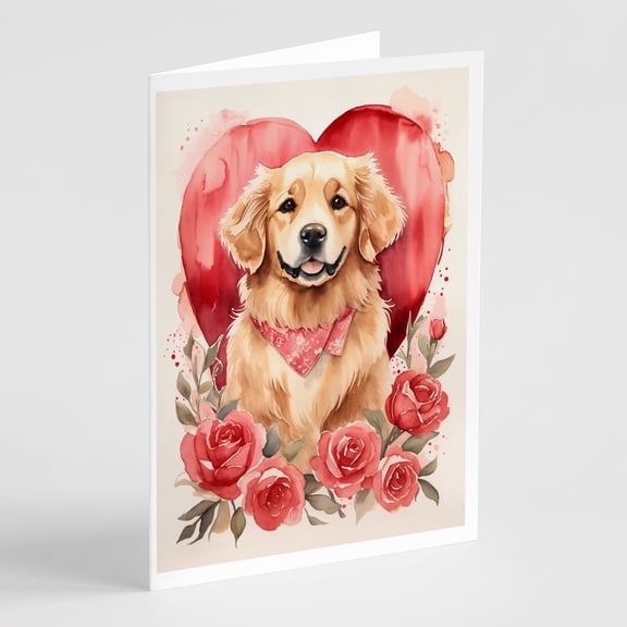 Golden Retriever Valentine Roses Greeting Cards Pack of 8 7 in x 5 in