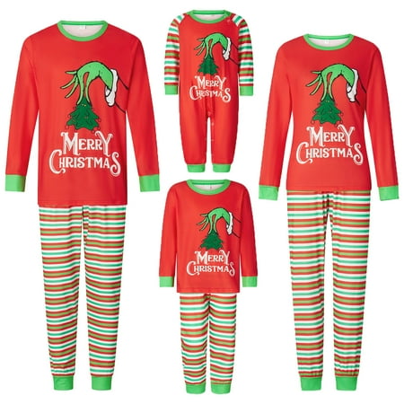 

Christmas Family Pajamas Matching Set Cartoon Print Long Sleeve Tops and Plaid Pants Suit Sleepwear