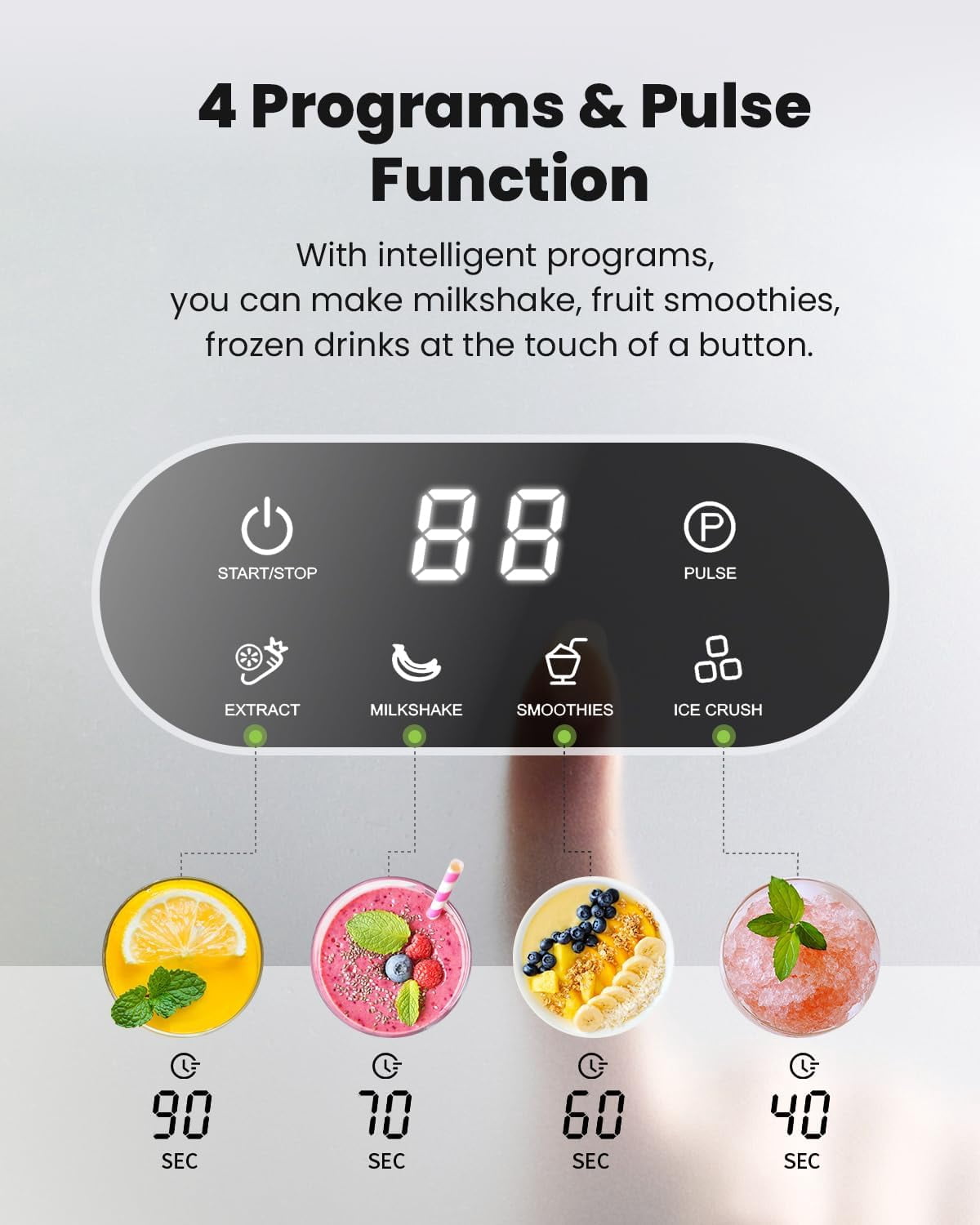 Professional Blender for Kitchen, 1200 Peak  Smoothie Blender, 5 Functions for Ice Crushing & Frozen Fruit, 52 Oz Glass Jar & 24 Oz To-Go Cup Combo, Self-Cleaning, Black