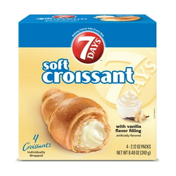 7Days Soft Croissant, Vanilla Croissant (4 Pack), On The Go Breakfast Pastry (2.12oz, Pack of 4)