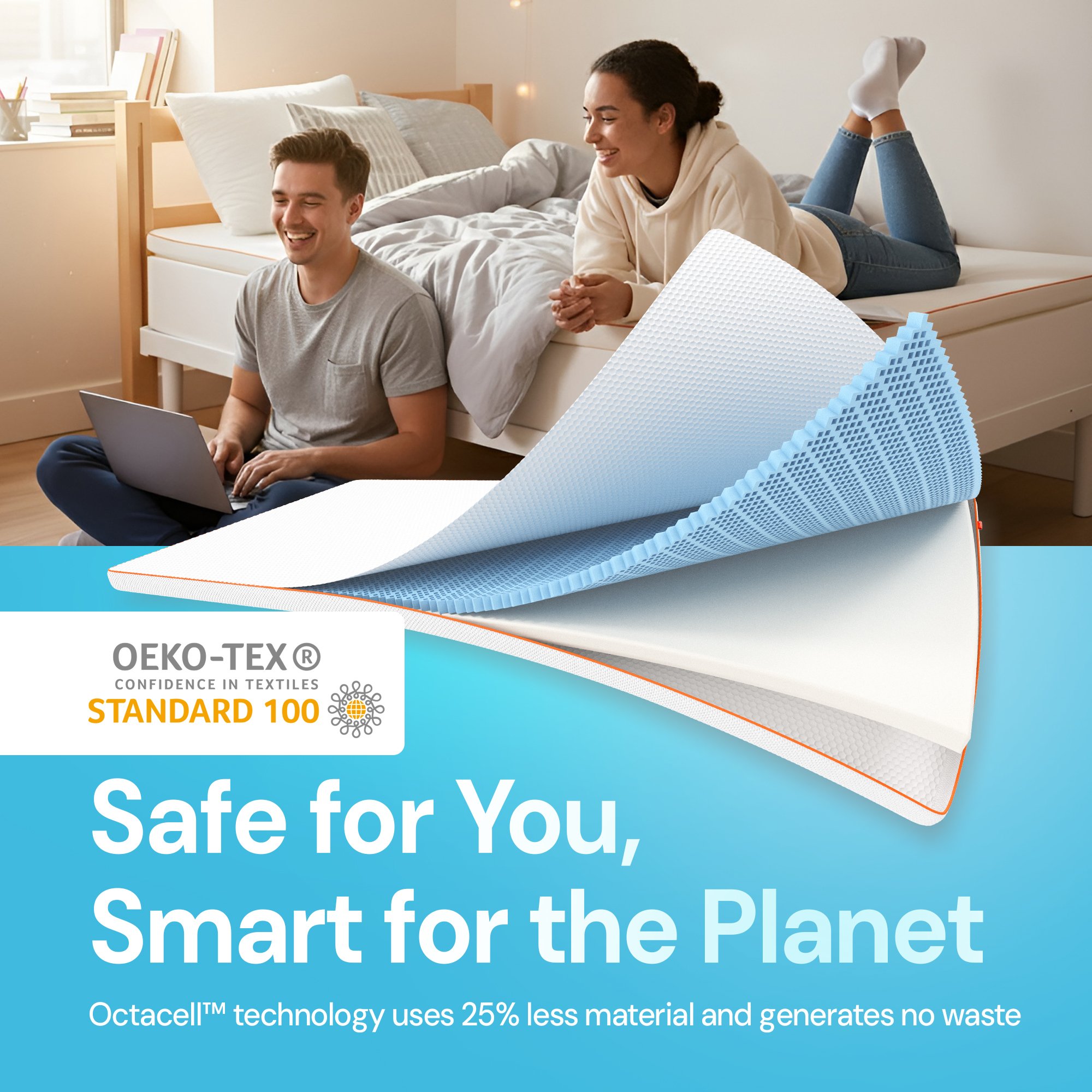 Dormeo The Essentials Dorm Mattress Topper for College, 2” Bed Topper, Lightweight with Non-Slip Base, Perfect for College Student Bedding