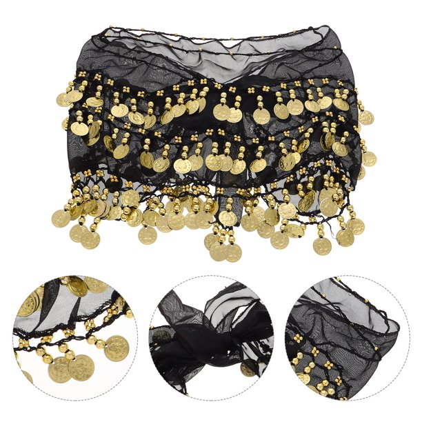 TABLETREANDS Waist Chain Para Danza Del En Negro Con Lentejuelas Y Monedas Para Atuendo De Baile