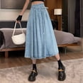 thumbnail image 2 of Letdown Women's High Waist Long Denim Skirt Fall Soft A-Line Jean Ruffle Swing Maxi Skirts Casual Summer Wash Tiered Jean Skirt with Lace Up, 2 of 4