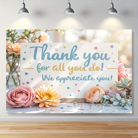 Employee Appreciation Day Backdrop Thank You for Your Contribution Background Elegant Floral Soft Roses Appreciation Banner for Weddings, Birthdays, Anniversaries, and Family Celebrations