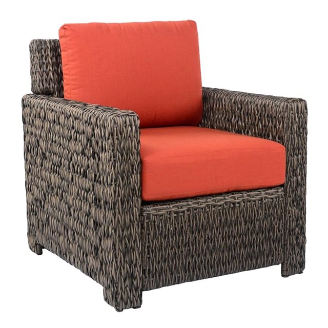 Rattan Patio Chair High Back, Wide Armrest Rattan All-Weather Outdoor Club Chair for Garden Backyard Porch Poolside