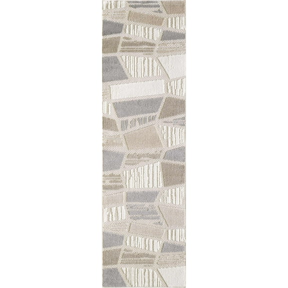 Loomaknoti Fortune Elawynz 2' x 7' Beige Geometric Indoor/Outdoor Runner Rug