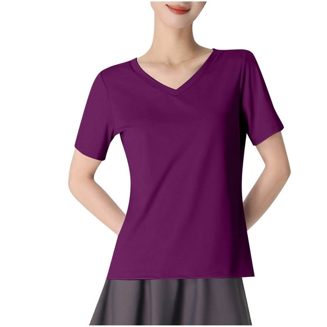 LIaqionyy T-Shirts Basiques à Manches Courtes et Col Rond pour Femmes, Couleur Unie, Décontracté, Ample, pour l'Entraînement