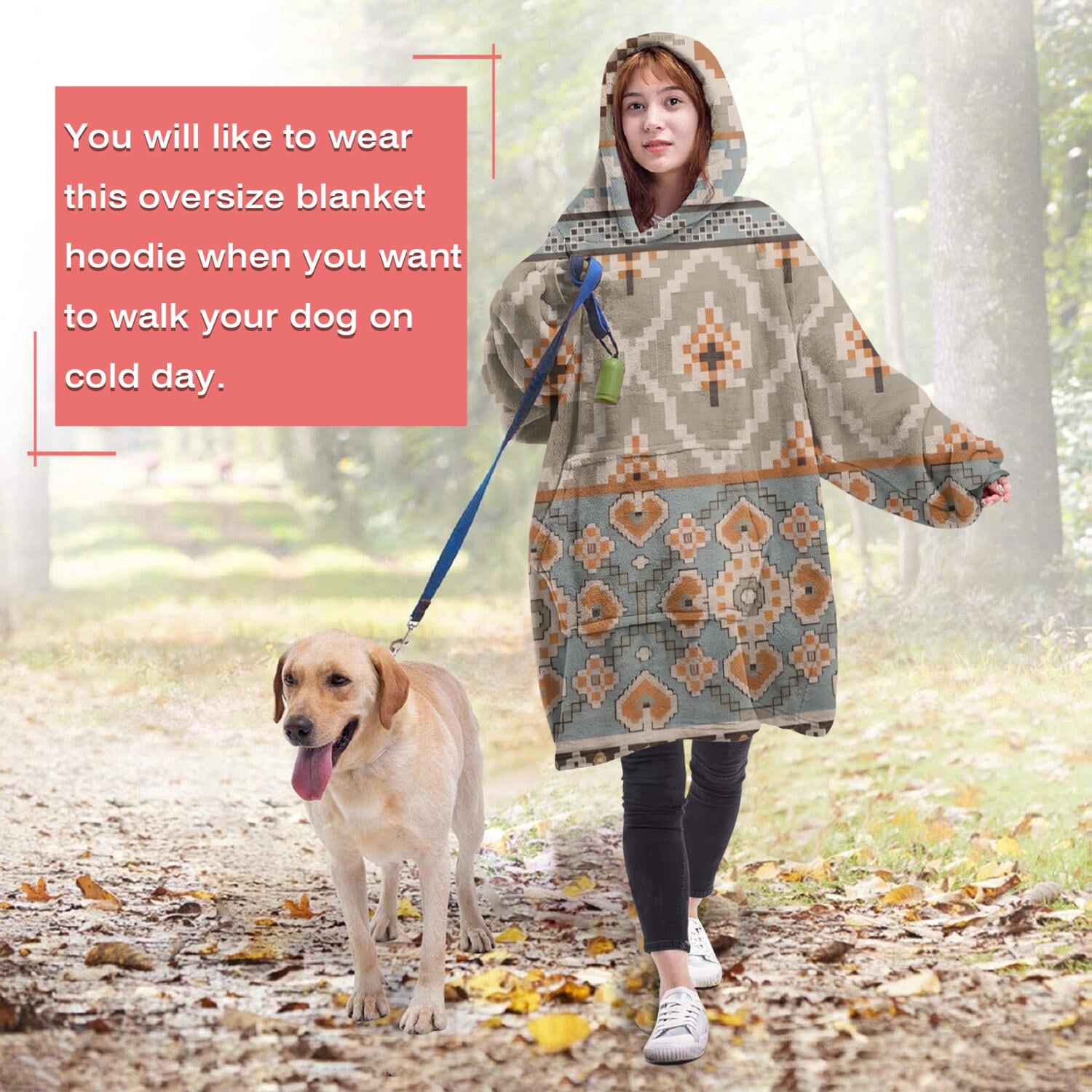 Wearable Oversized Blanket,Orange Geometric Diamond Cross Pattern Wearable Blanket Hoodie for Adults,Cozy Hooded Blankets with Super Pockets,Super Warm Fuzzy Pullover for Women & Men